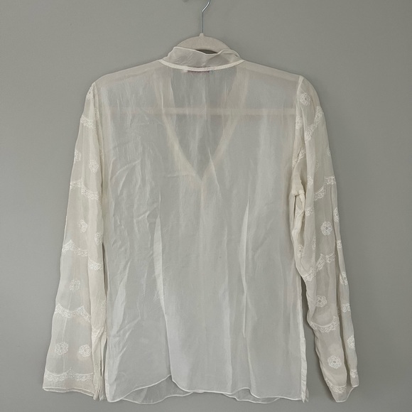 Johnny Was Sheer Blouse with Embroidered Long Sleeves - Picture 4 of 5